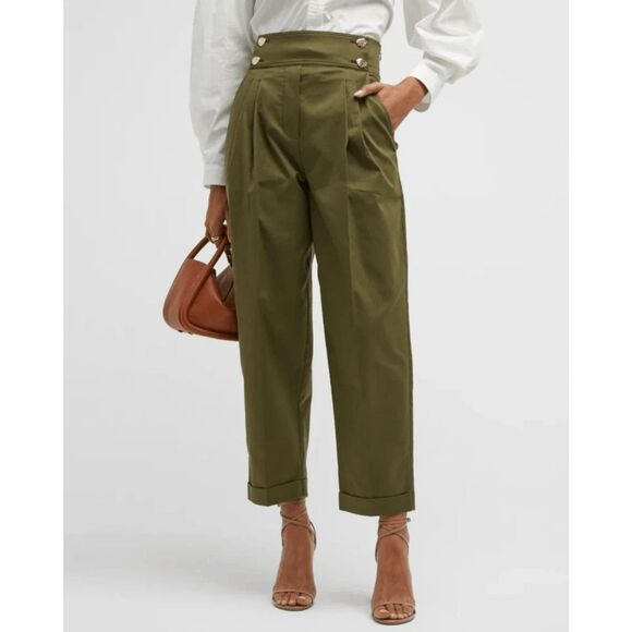 Tanya Taylor Olive Green Taylor Chelsea High Waisted Tailored Pants Women's 6 - Picture 1 of 8
